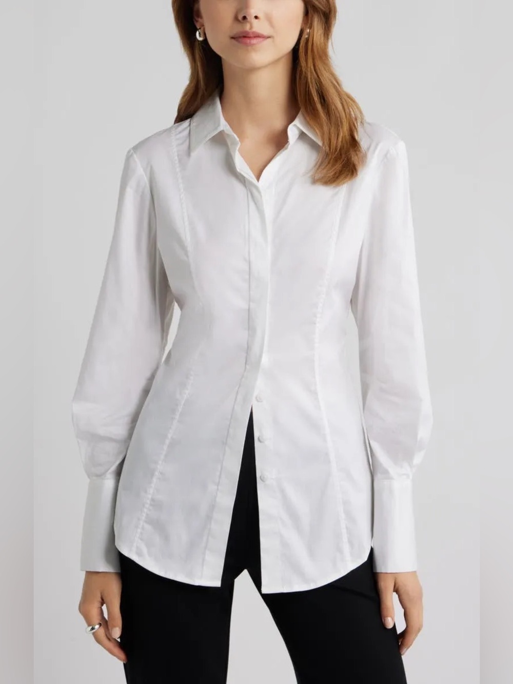 Open Edit Seam Detail Split Back Cotton Button Down Shirt Size Medium White
